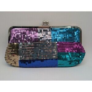 Vintage Style Sequin Evening Clutch Bag Mermaid Colors Frame Kiss Lock Purse